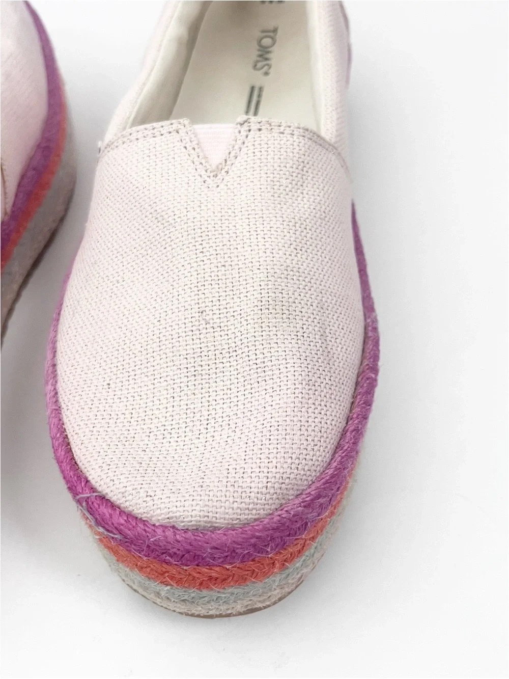 TOMS Valencia Dusty Peach Metallic Espadrilles Platform Slip On Canvas Shoes 8.5